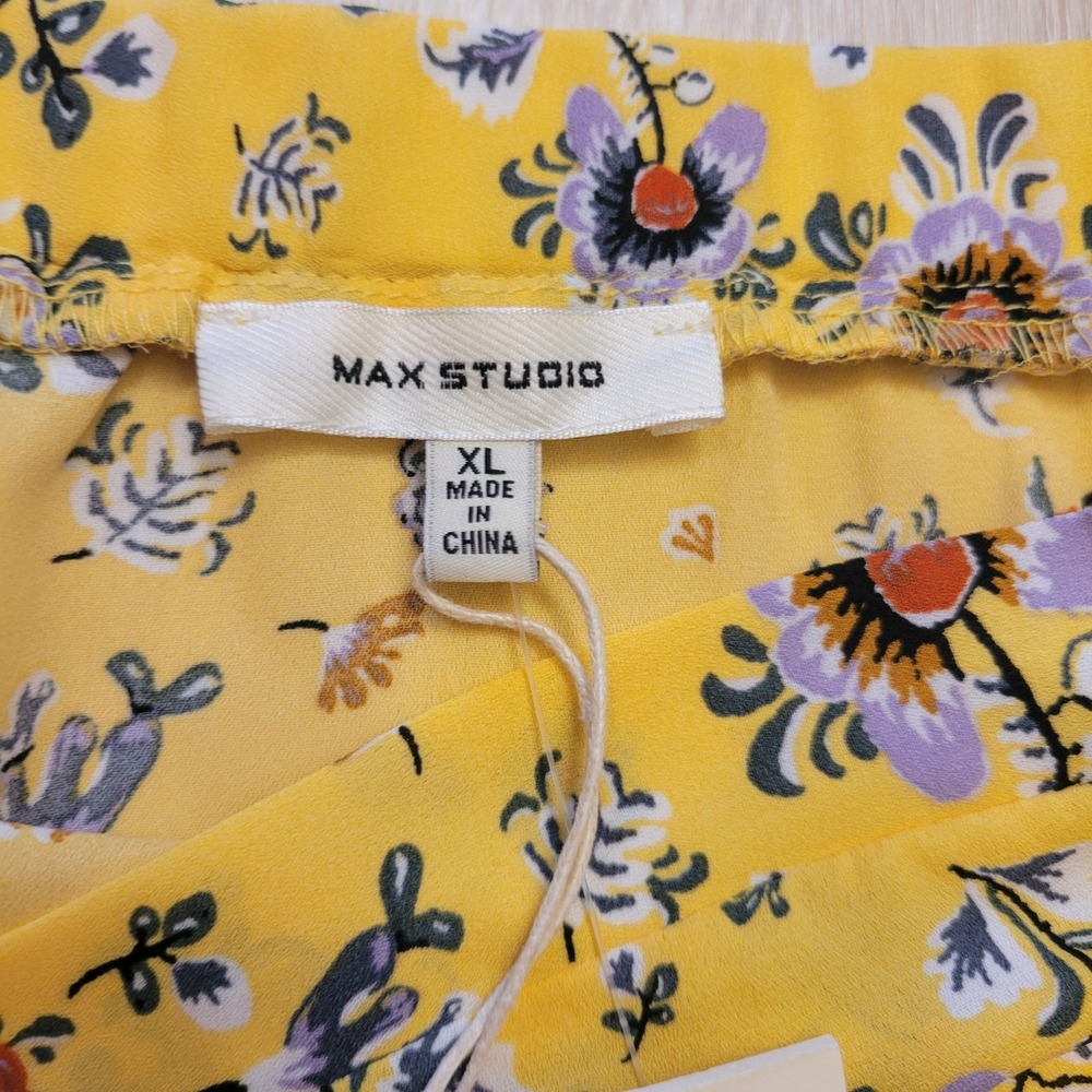 New Max Studio Wrap Skirt Womens XL Yellow Floral Ruffle Midi Romantic Cottage - Picture 10 of 16